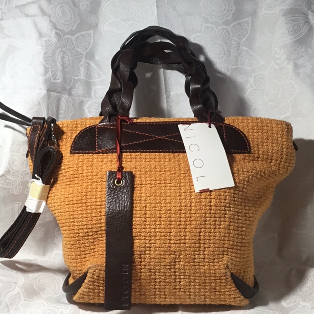 Nicoli Maui Orange cotton & Leather purse NWT